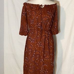 Brigitte Bailey off the shoulder dress, hi-low hem, 3/4 sleeve, side slits, Med